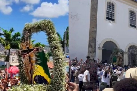 Imagem do Senhor do Bonfim chega à Colina Sagrada após cinco horas de percurso