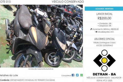 Leilões do Detran tem mais de 2,6 mil carros e  motos com lances a partir de R$ 200